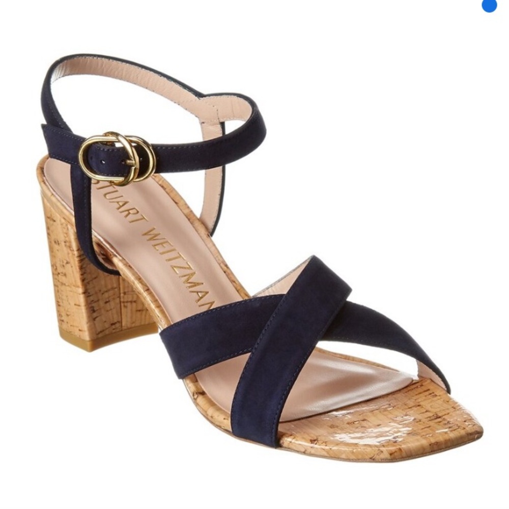 Stuart Weitzman Analeigh 75 midnight Blue Suede Sandal EUC S-012 Sz 7.5